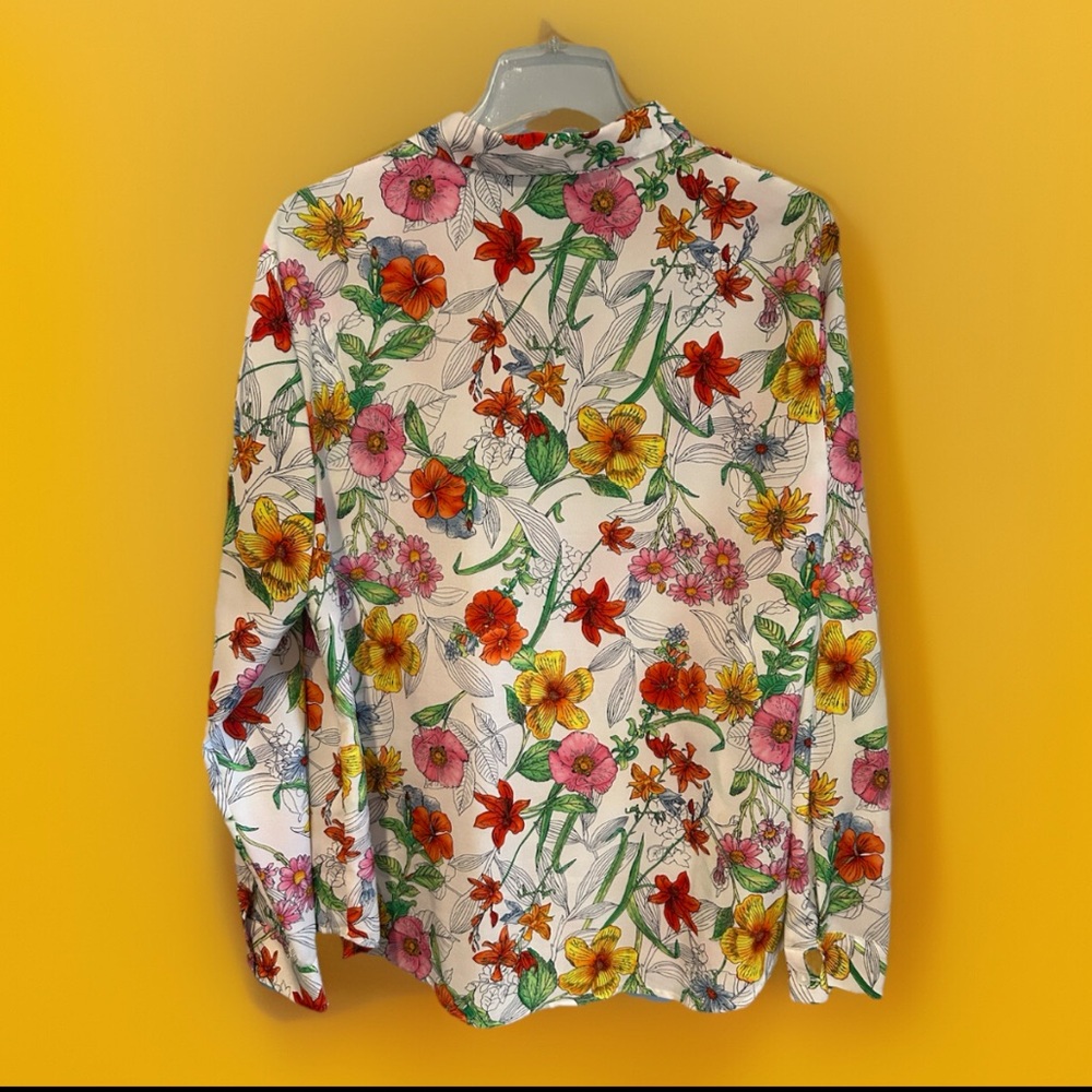 Jones New York Size 14 Colorful Floral Print Ladies Long Sleeve Blouse Spring